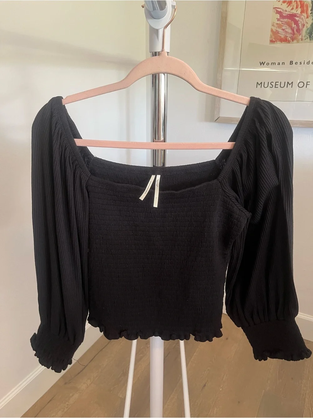 Puff Sleeve Black Women's Top